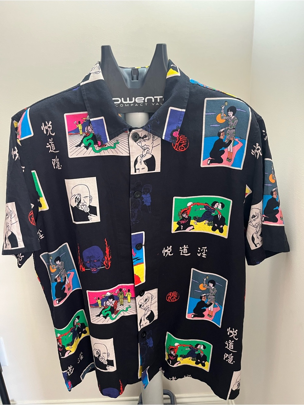 Edwin Black Short-Sleeve Button Down Shirt with Multicolor Panels